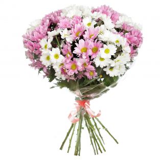 Букет из белых и розовых хризантем - купить с доставкой в по Барнаулу